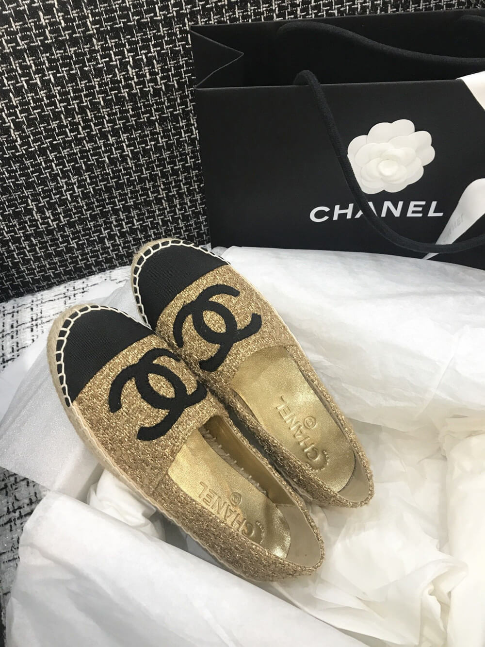 Chanel Tweed Espadrilles G29762 Light Coffee/Black