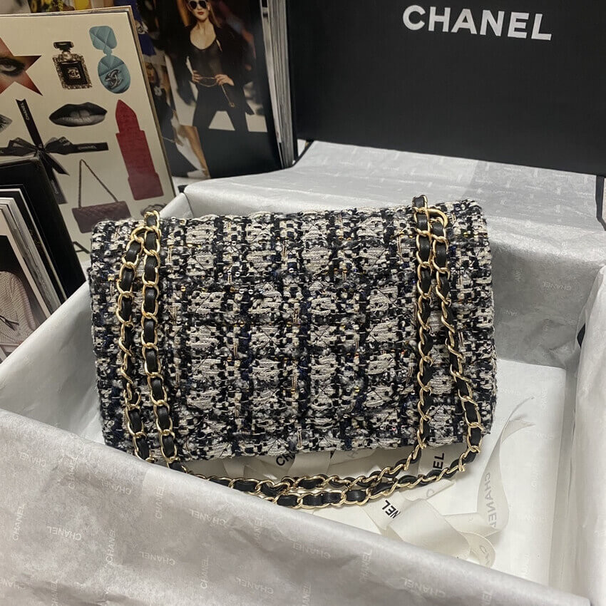 Chanel  Classic Flap Bag in Black/Beige Glittered Tweed 1112