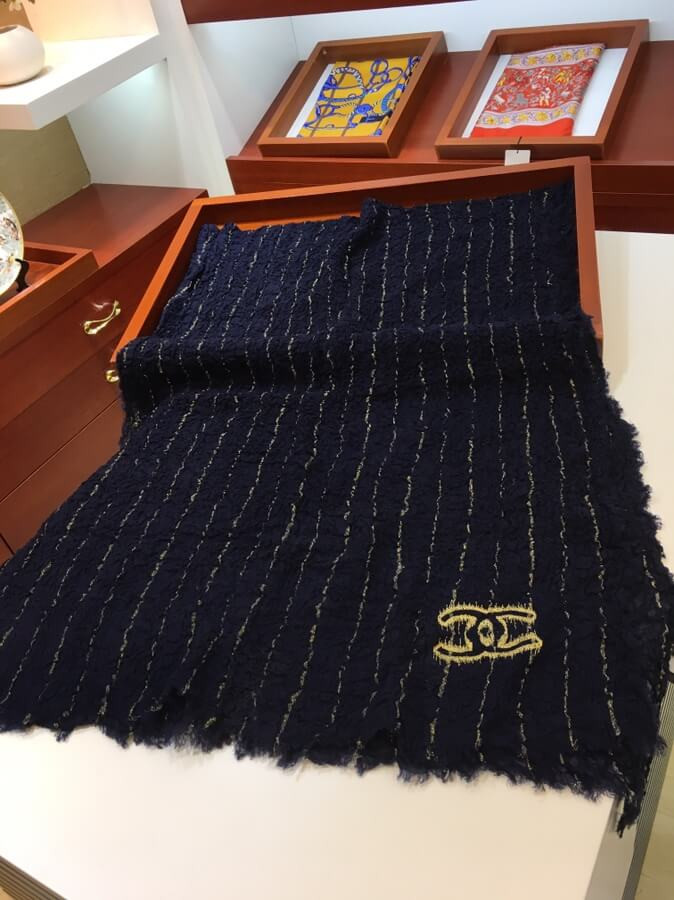 Chanel Cashmere Wool Sequins CC Stole C0924