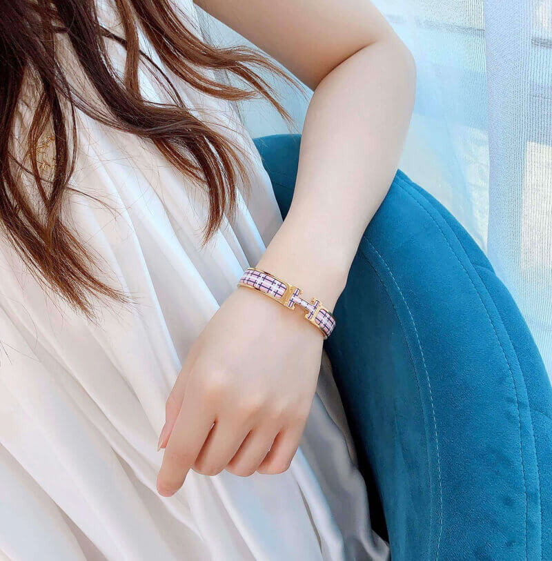 Hermes Clic H Tartan Bracelet H704 Pink