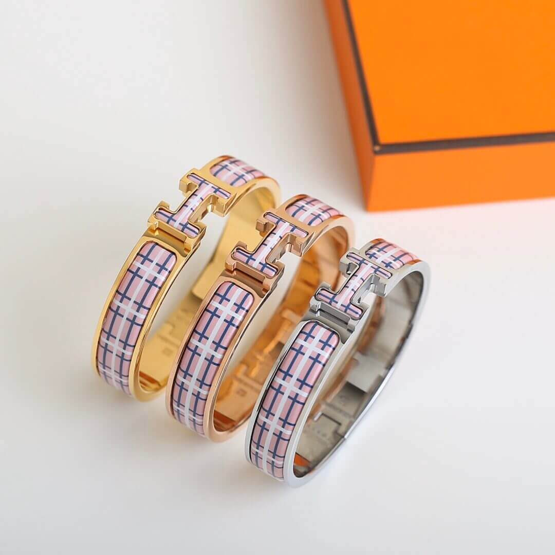 Hermes Clic H Tartan Bracelet H704 Pink