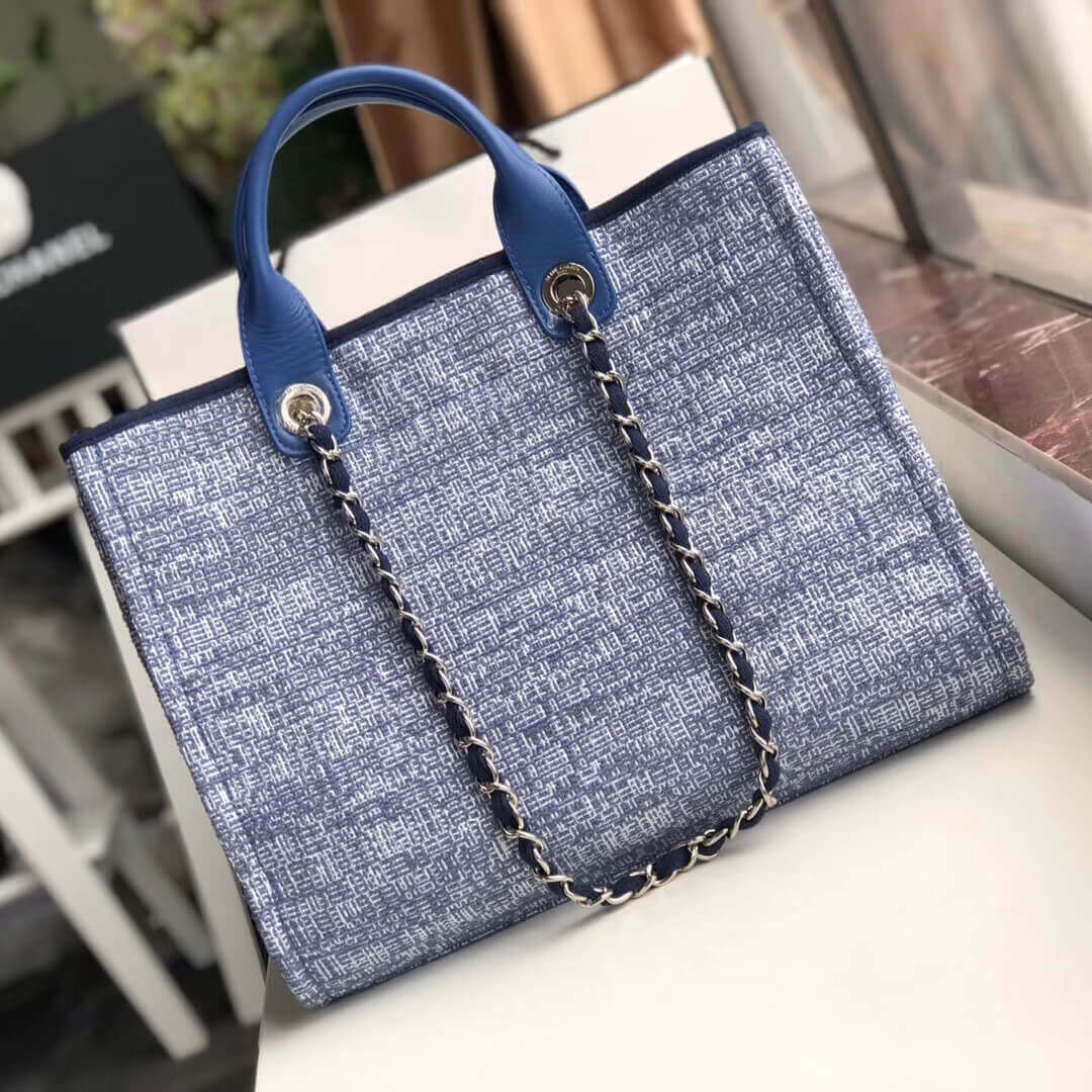 Chanel Deauville Tote 38cm Canvas Bag A66941 Blue Jacquard
