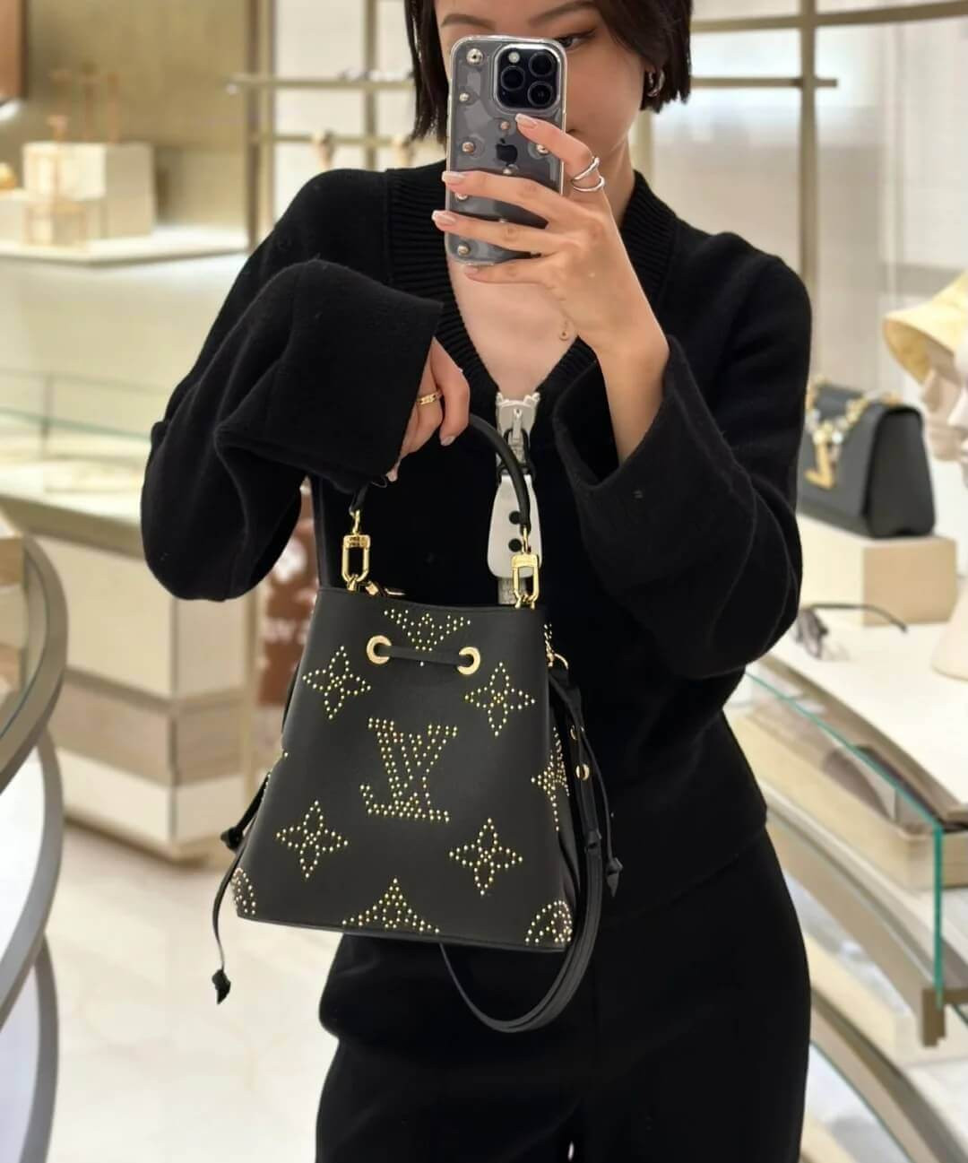 Louis Vuitton Neonoe BB M46734 Black Monogram Empreinte With Studs