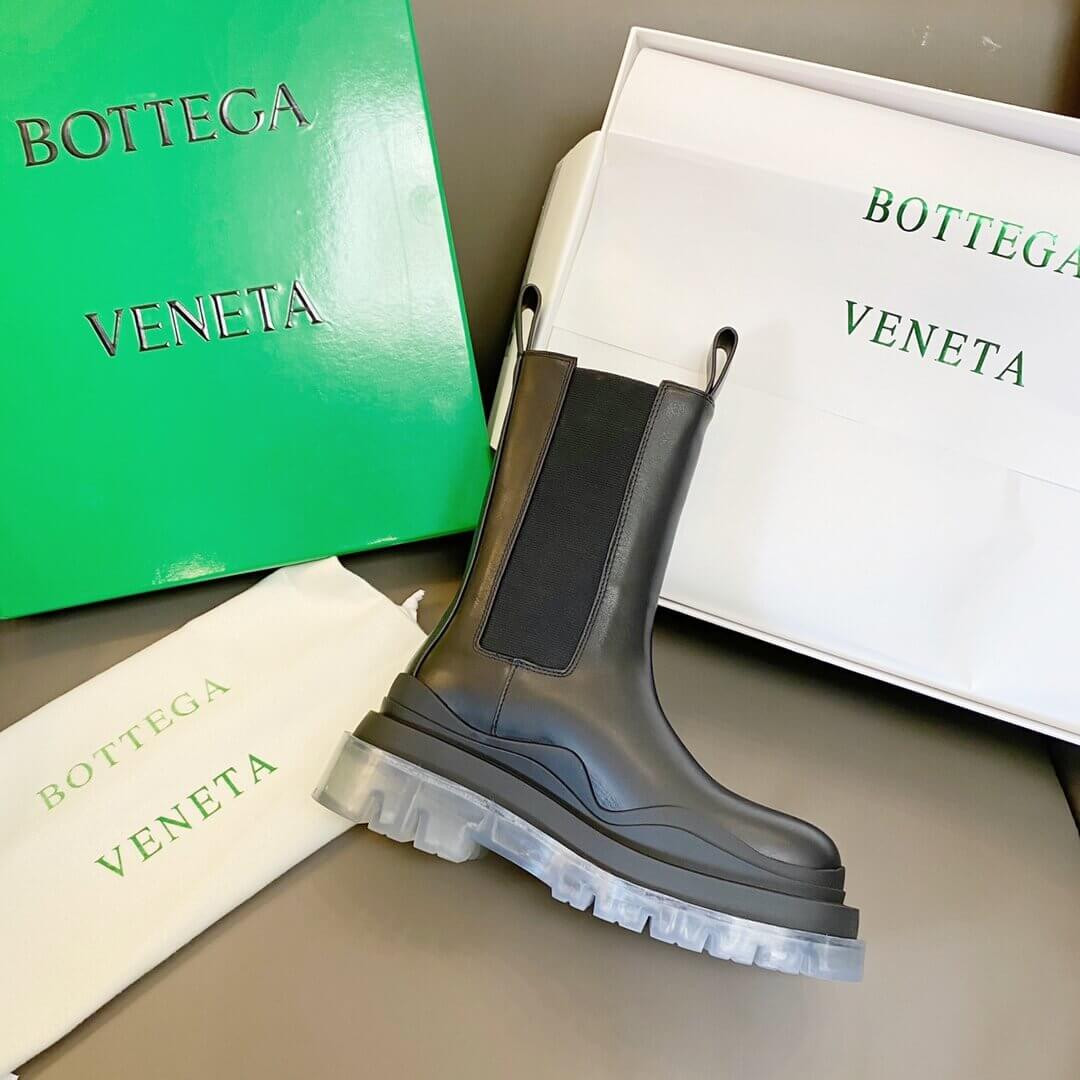 Bottega Veneta Rubber-Trimmed Leather Chelsea Boots Black