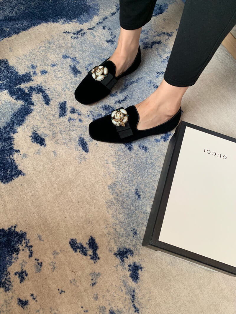 Gucci Velvet Etoile Pearl Embellished Loafers 474491