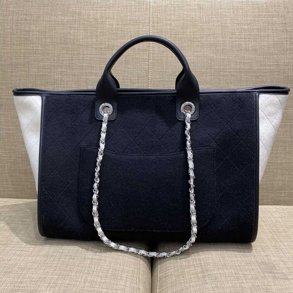 Chanel Wool Felt Deauville Shopping Bag A60598 Black/White