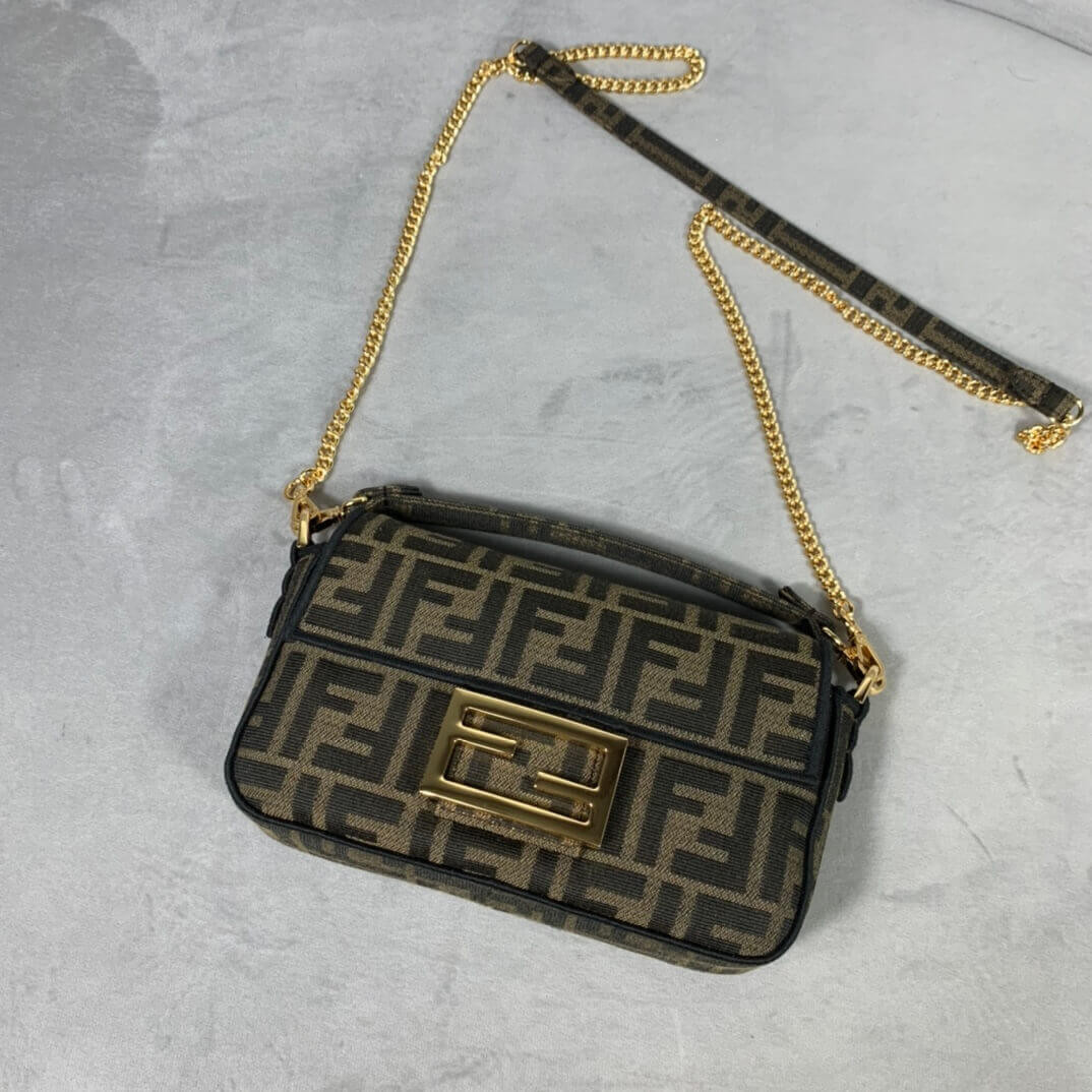 Fendi Mini Baguette Bag in Brown Fabric 8BS017