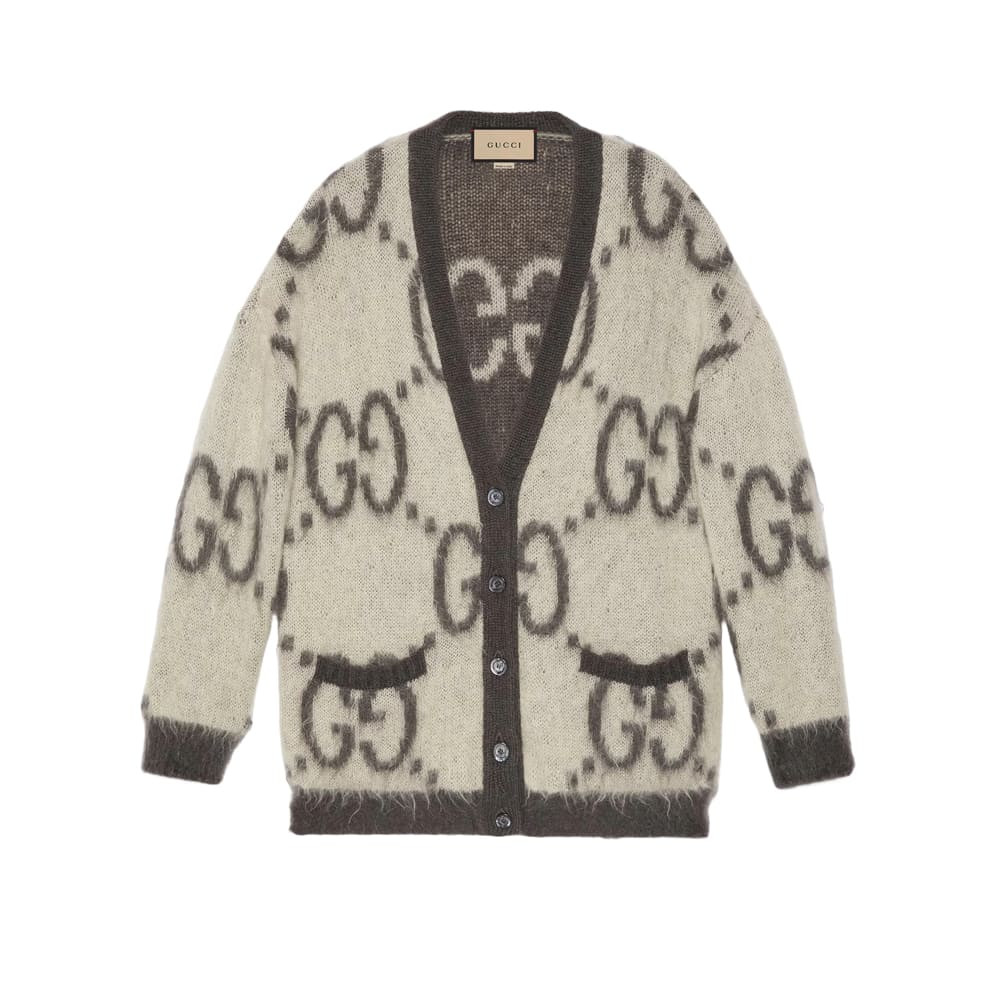 Gucci Reversible GG Mohair Wool Cardigan In Cream & Dark Grey 635160