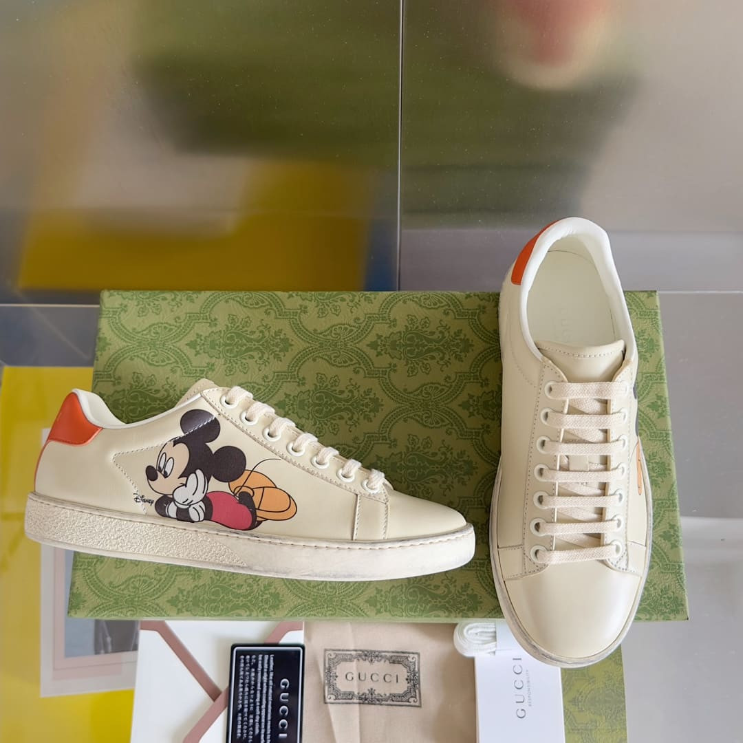 Gucci x Disney Ivory Leather Mickey Mouse Ace Sneaker 602129