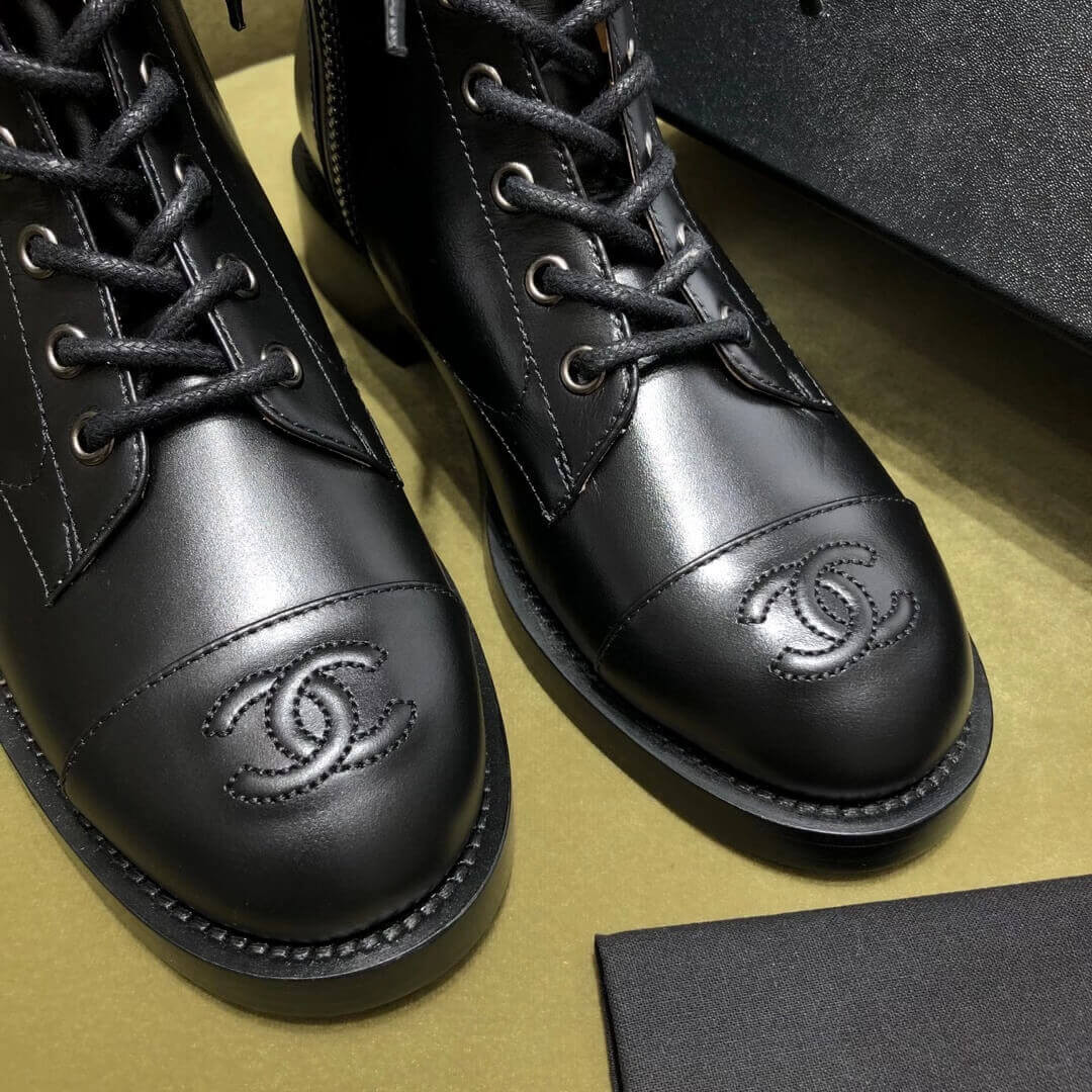 Chanel Black Lace-up Boots