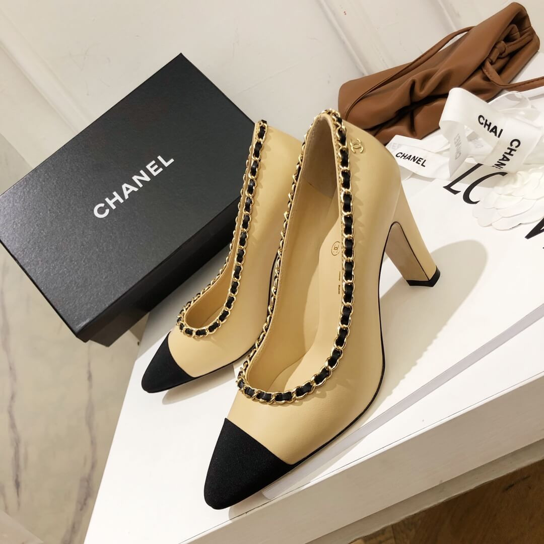 Chanel Grosgrain and Lambskin Chain 8.5cm Heel Ballerinas G35389