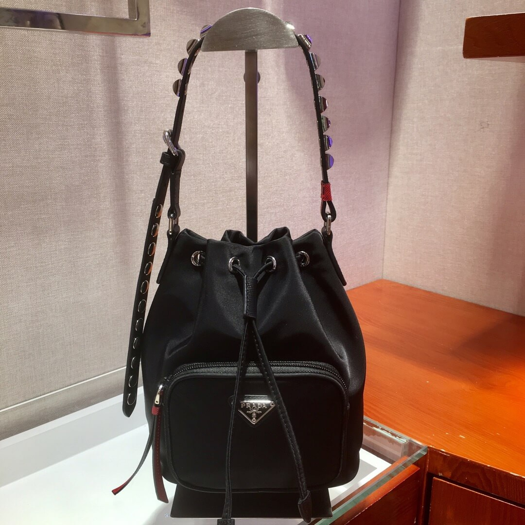 Prada Nylon Shoulder Bag With Leather And Studs 1BH038