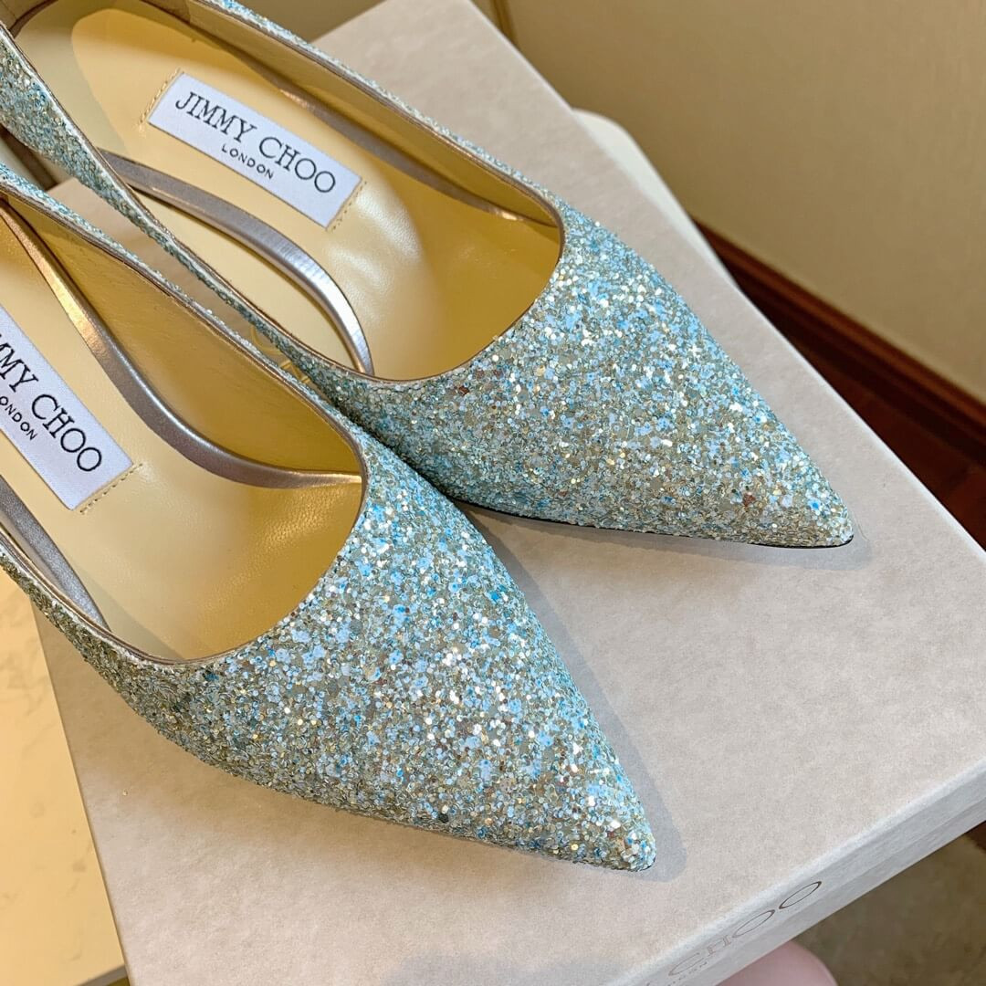 Jimmy Choo Silver Romy Glitter Fabric Pointy Toe Pumps 120011