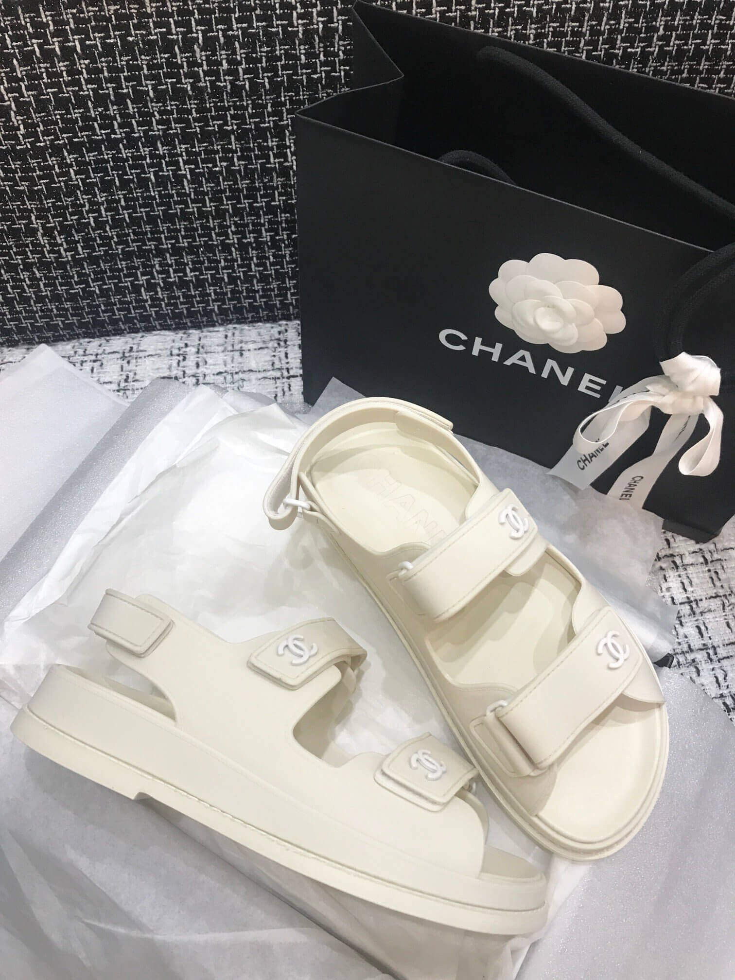 Chanel Velcro Sandals G31848 White
