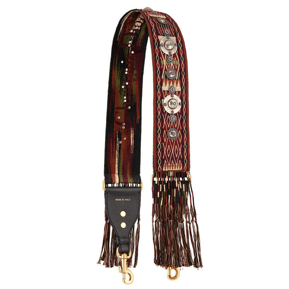 Christian Dior Fringed Shoulder Strap In Multi-Coloured Canvas MW521006 Adorned Red