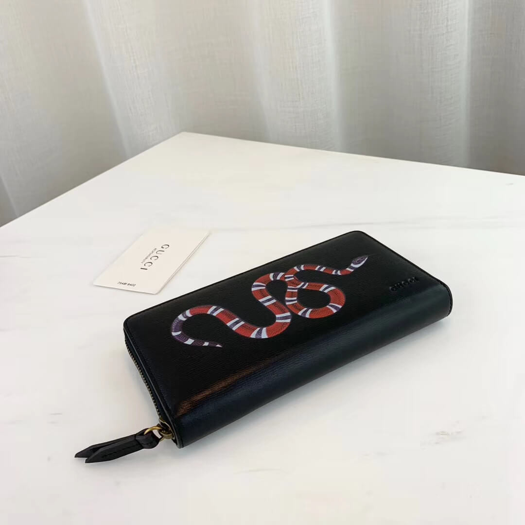 Gucci Kingsnake Print Leather Zip Around Wallet 451273