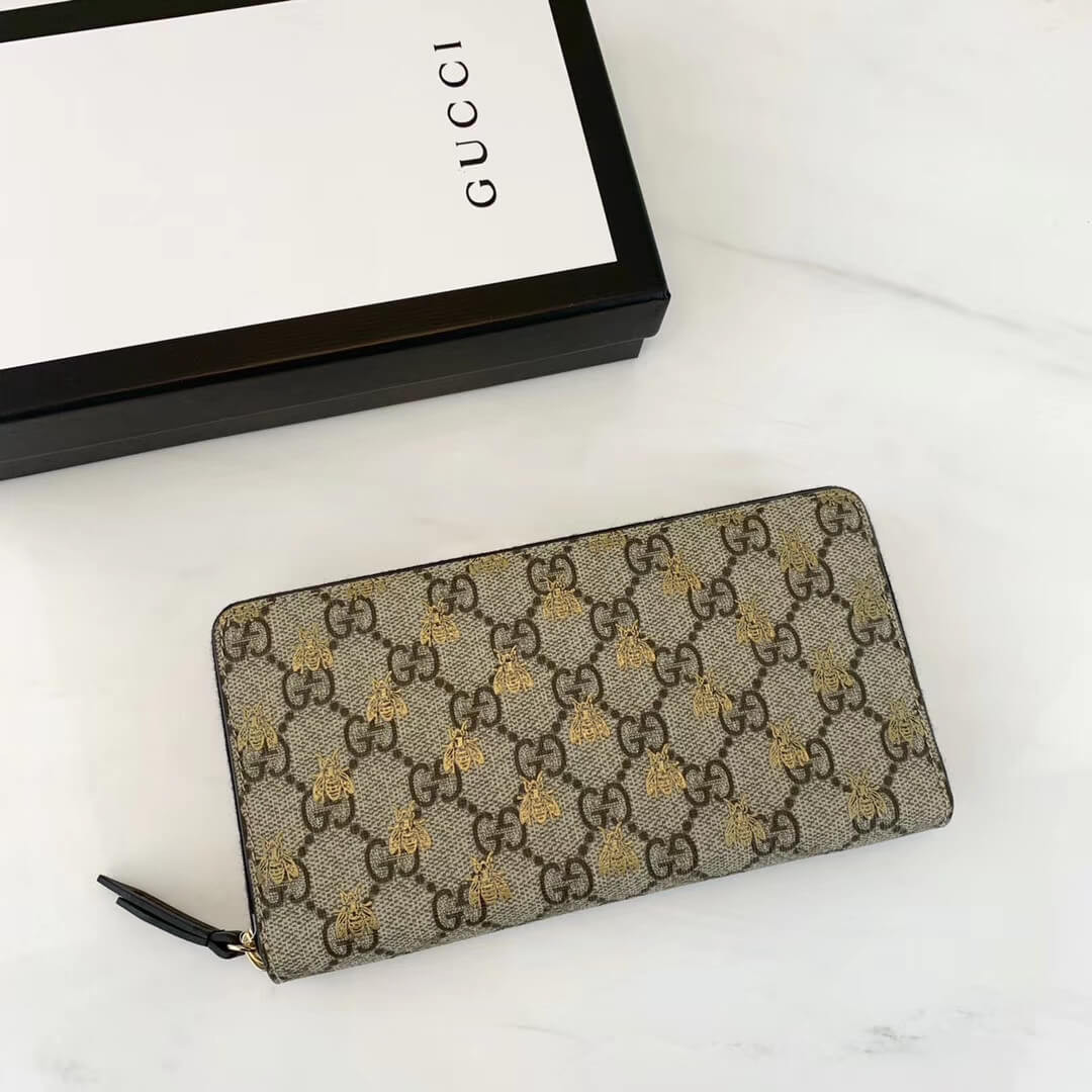 Gucci GG Supreme Monogram Bees Zip Around Wallet 410102