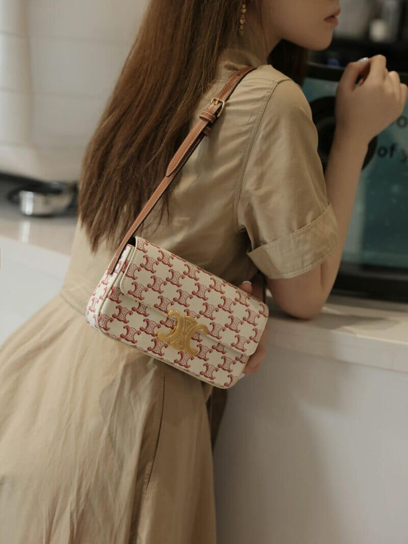 Celine Triomphe Shoulder Bag In Triomphe Canvas and Calfskin 194142