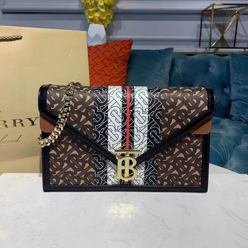 Burberry Small Monogram Stripe E-canvas TB Envelope Clutch 80203051