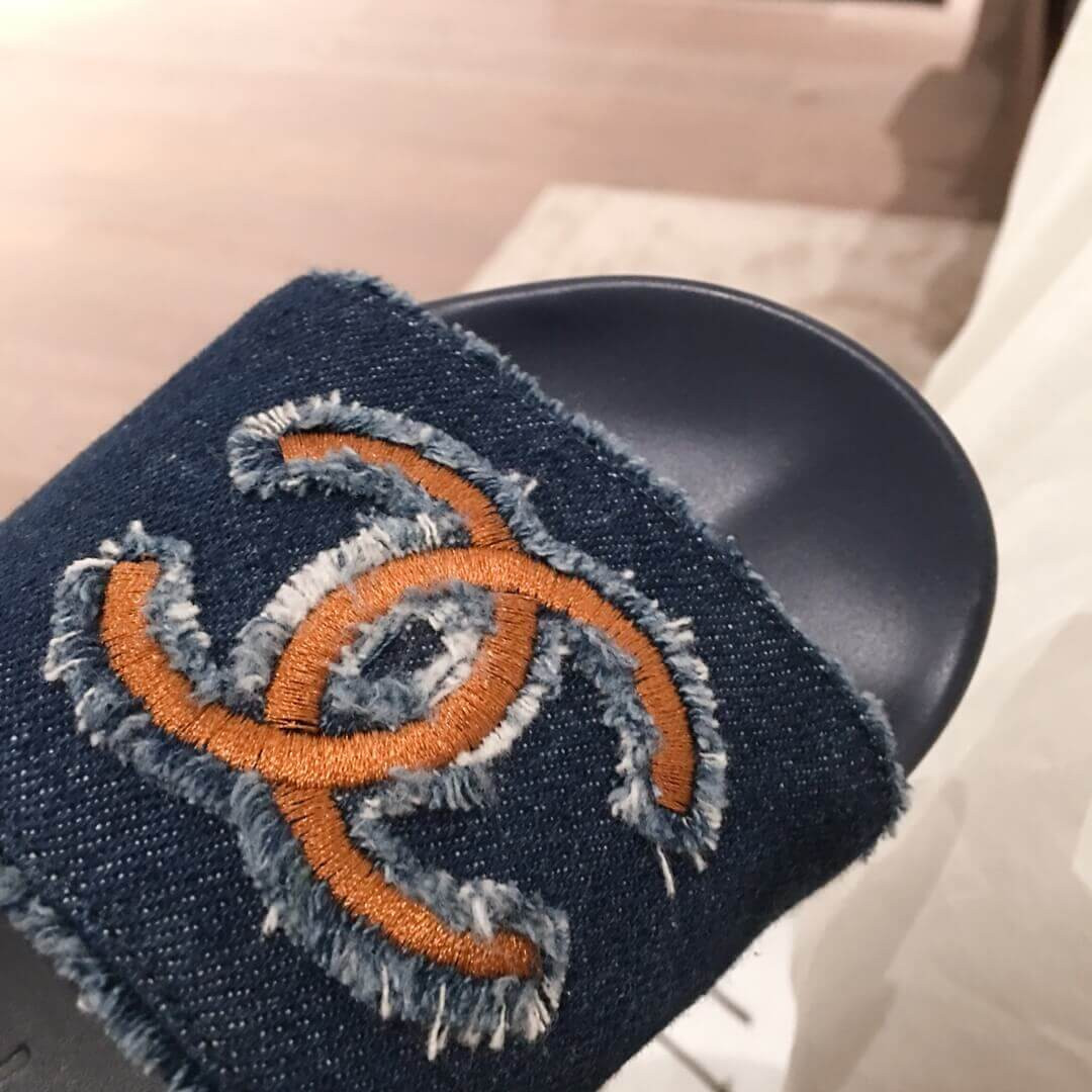 Chanel Denim Logo Sandal Mules G35781