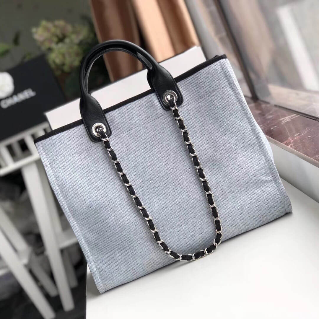 Chanel Deauville Tote 38cm Canvas Bag A66941 Light Grey/Black