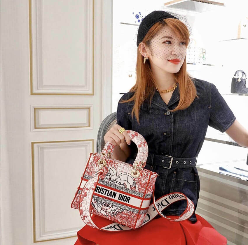 Christian Dior Medium Lady D-Lite Bag Red and White D-Royaume dAmour Embroidery M0565