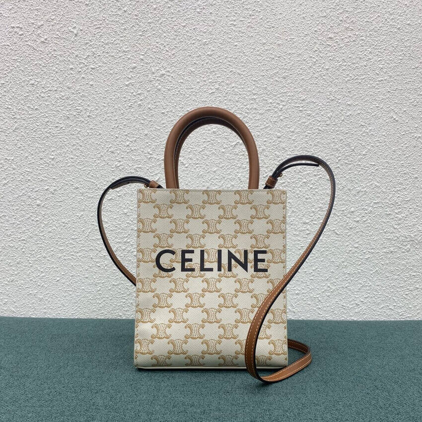Celine Mini Vertical Cabas In Triomphe Canvas 194372 White