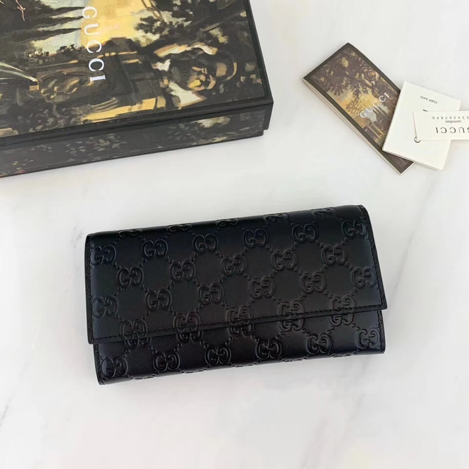 Gucci Black Signature Leather Continental Wallet 410100