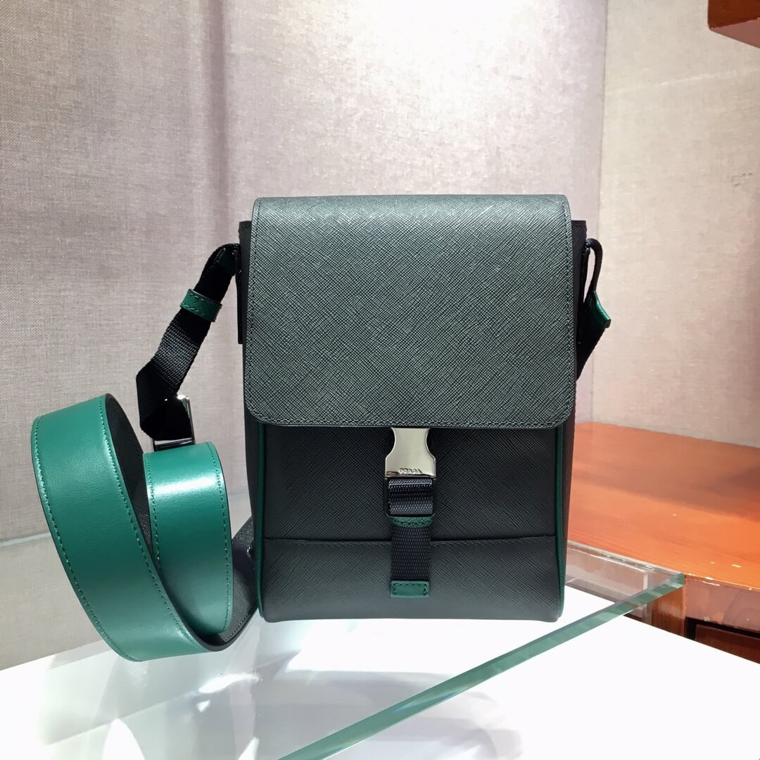 Prada Saffiano Leather Shoulder Bag 2VD019 Dark Green