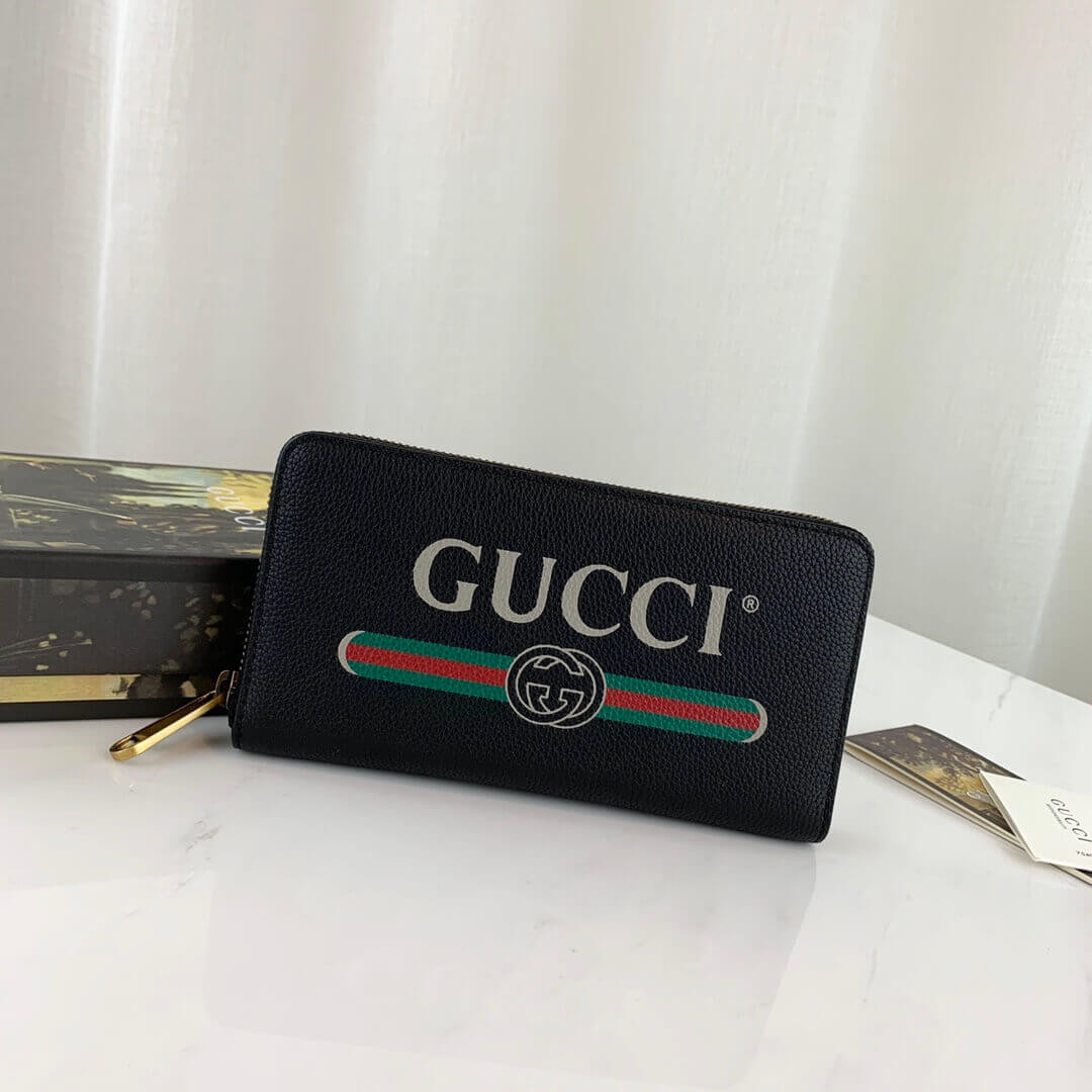 Gucci Print Leather Zip Around Wallet 496317