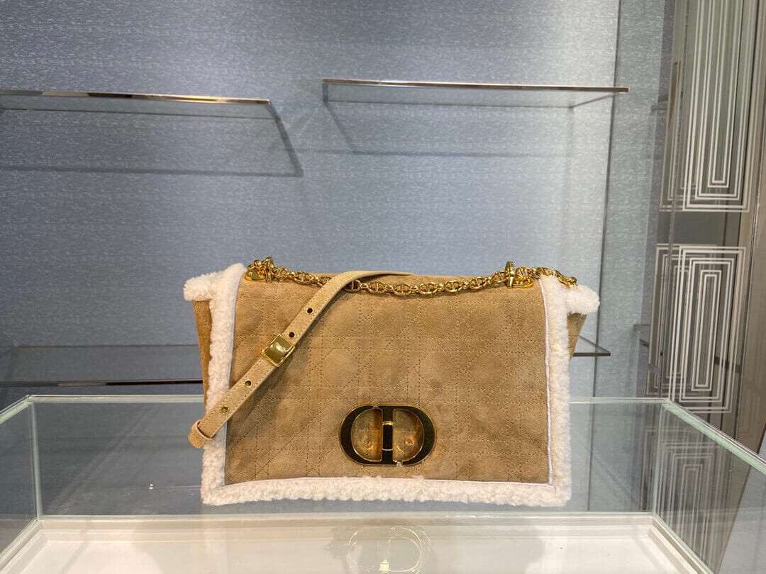 Christian Dior 30 Montaigne Bag in Camel-Colored Shearling M9203