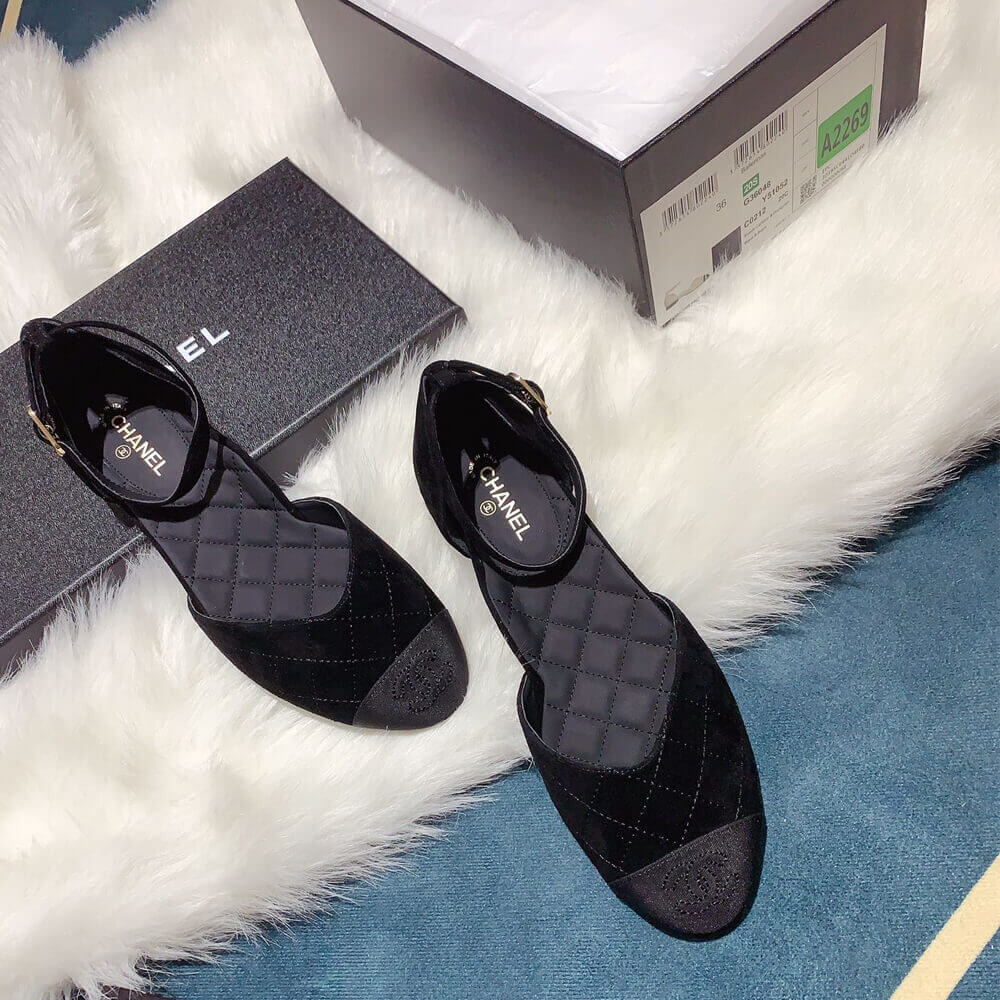 Chanel Suede Calfskin & Grosgrain Mary Janes G36048