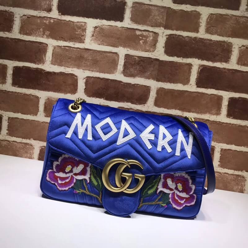 Gucci GG Marmont Embroidered Modern And Rose Velvet Chevron Shoulder Bag 443496