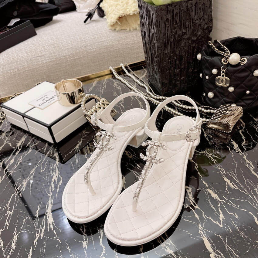 Chanel Lambskin CC Chain Thong Sandals G31463