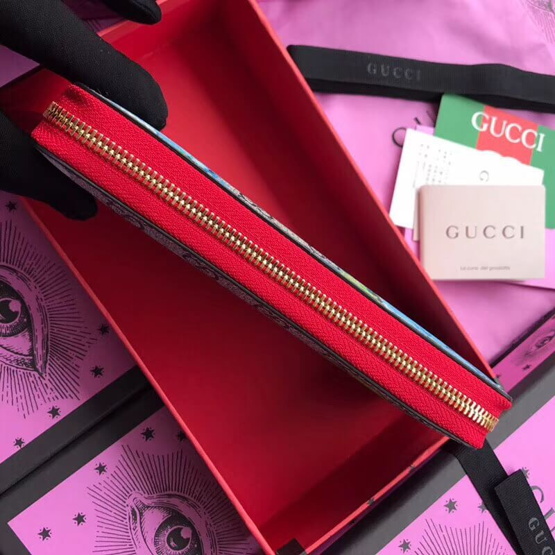 Gucci GG Blooms Supreme Zip Around Wallet 404071 Blue