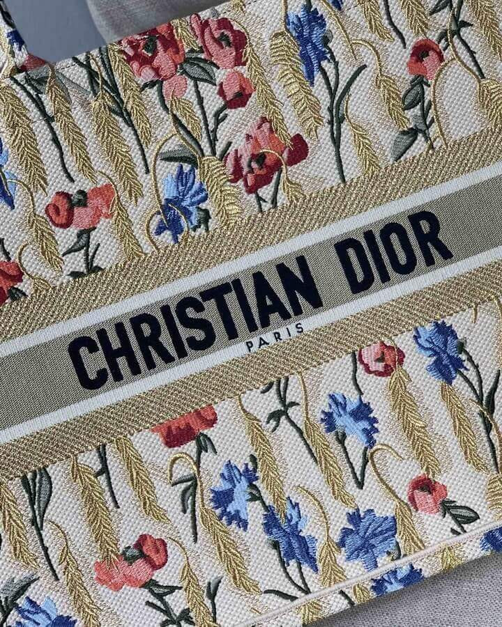 Dior Book Tote in Hibiscus Metallic Thread Embroidery M1286