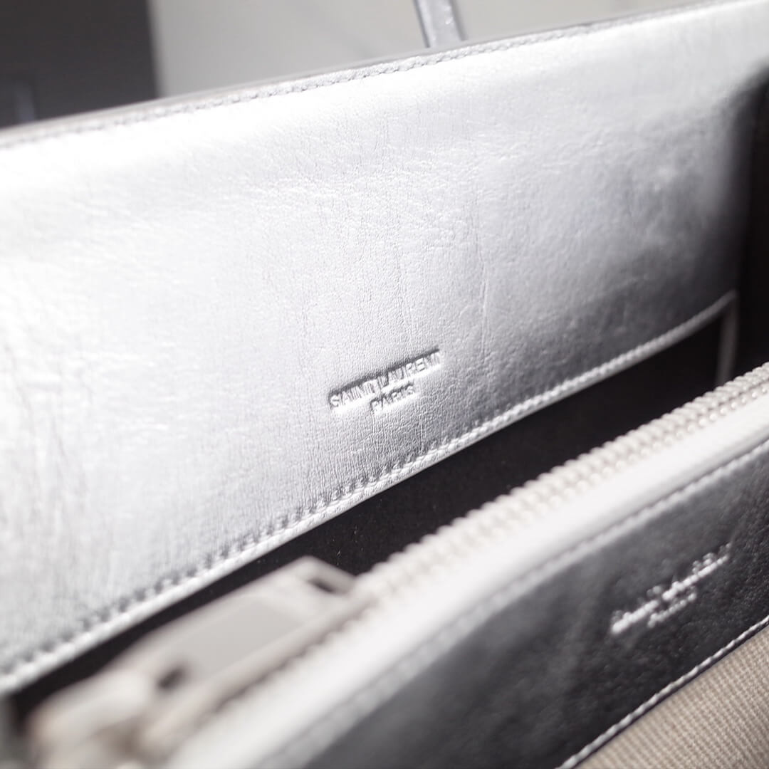 Saint Laurent Sac De Jour Souple Baby In Crumpled Silver Calf Leather 477477