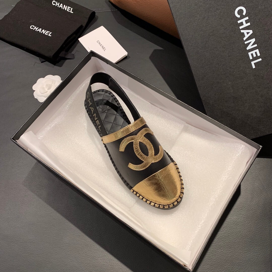 Chanel Slingback Espadrilles G34817 Black/Gold