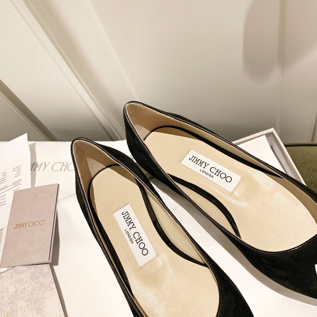 Jimmy Choo Love Flats Suede Pumps In Black and White Logo 231161