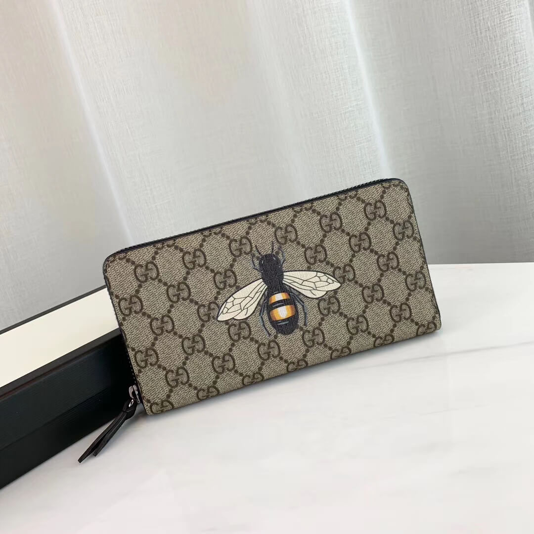 Gucci Bee Print GG Supreme Zip Around Wallet 451273
