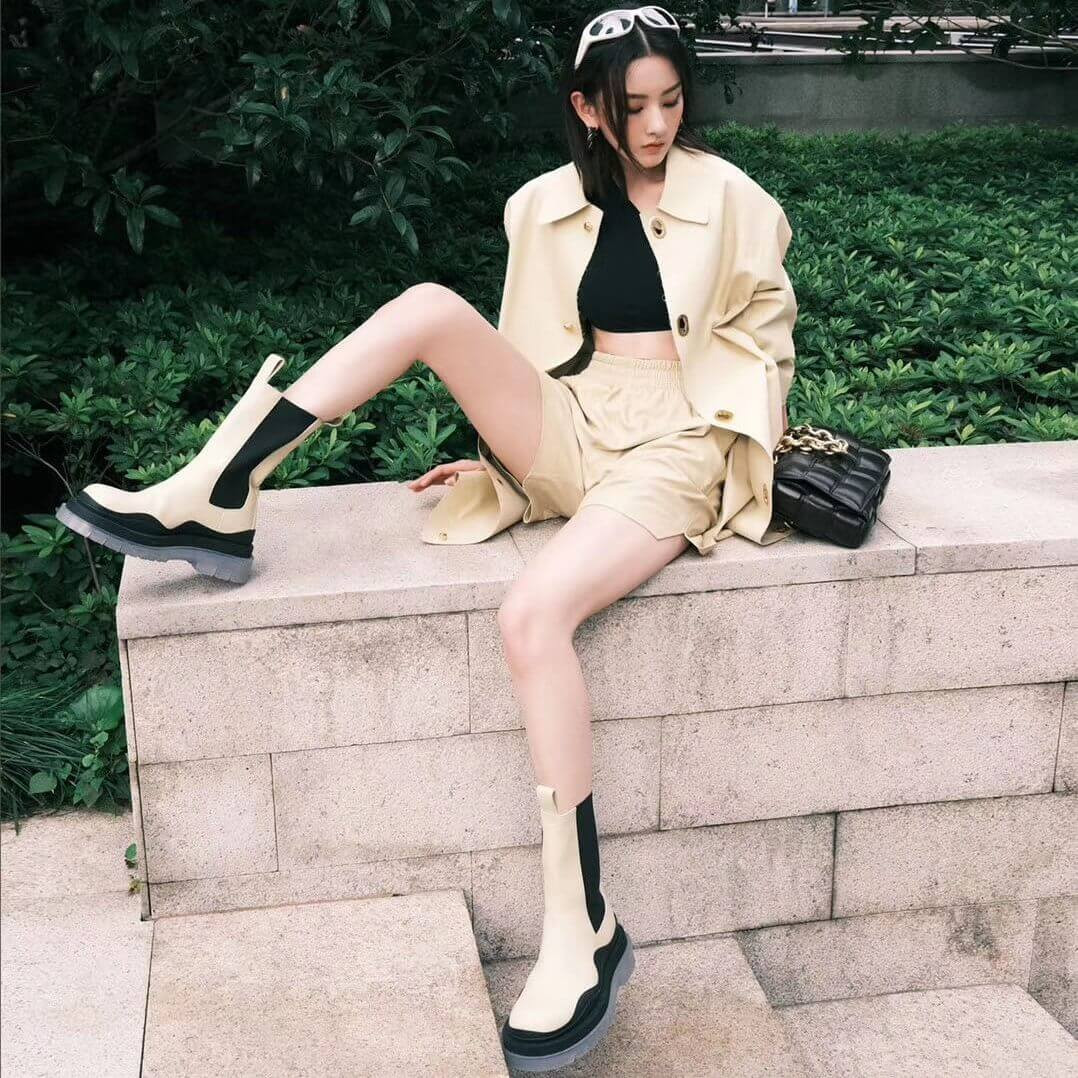 Bottega Veneta Rubber-Trimmed Leather Chelsea Boots White