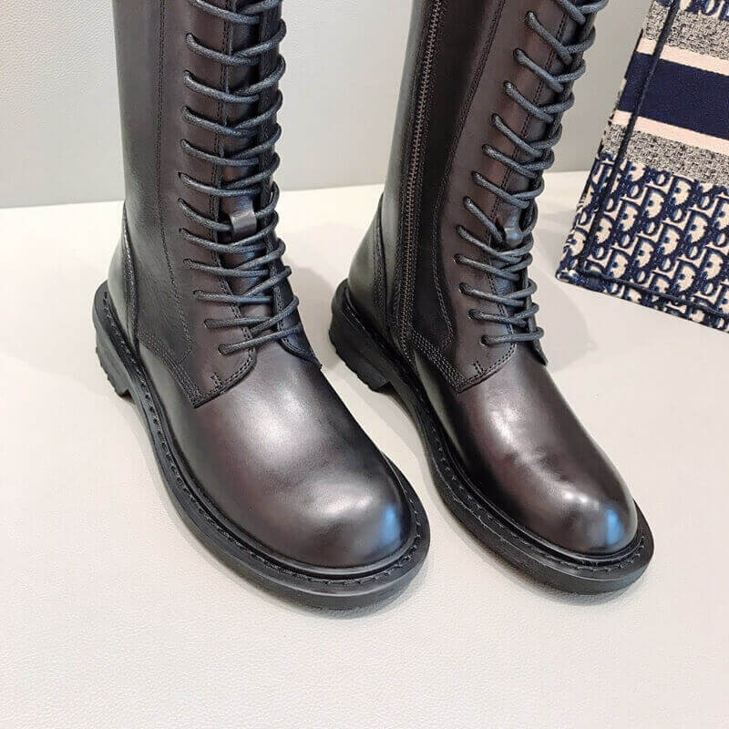 Ann Demeulemeester Black Lace-Up Knee-High Leather Boots A143