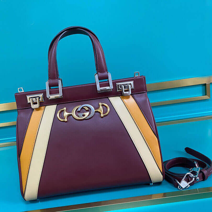 Gucci Zumi Smooth Leather  With Stripes Small Top Handle Bag 569712