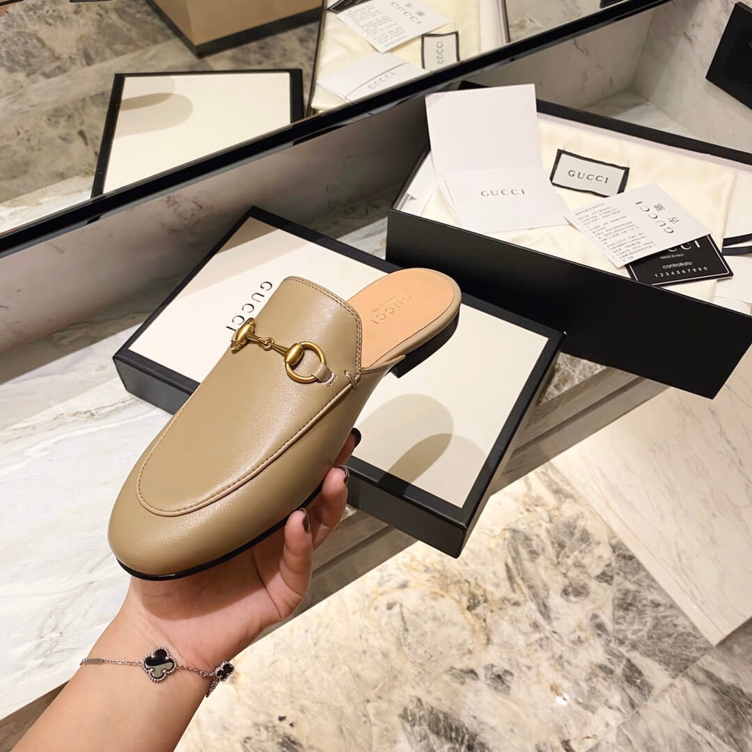 Gucci Princetown Leather Slipper 423513 Light Brown