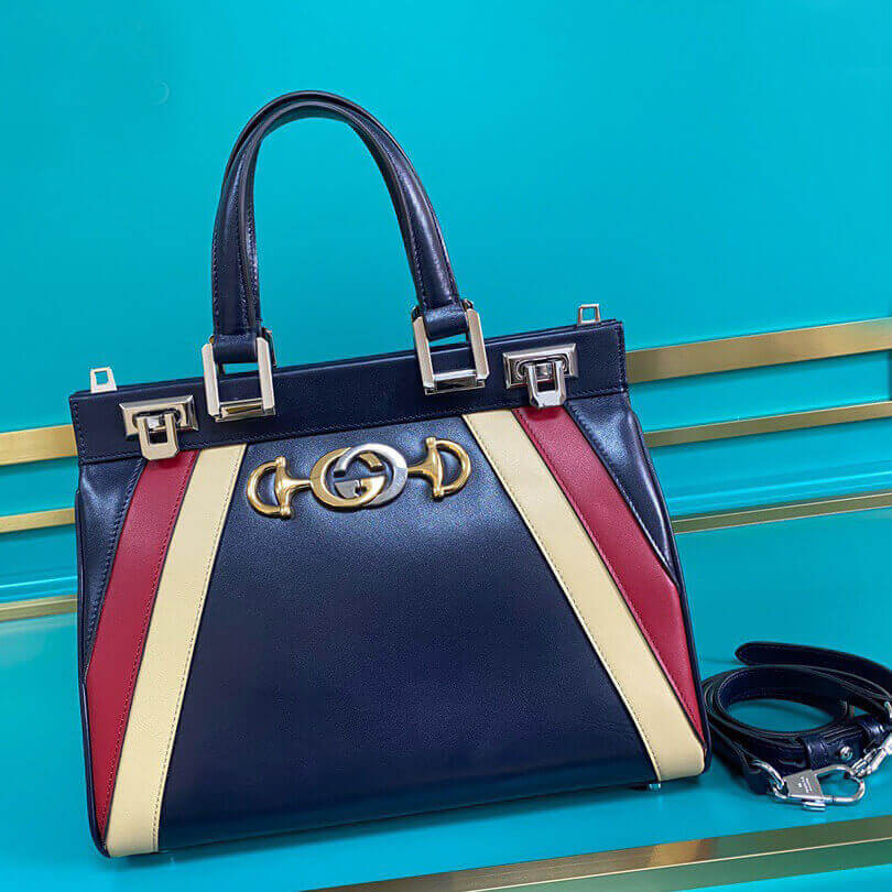 Gucci Zumi Smooth Leather  With Stripes Small Top Handle Bag 569712