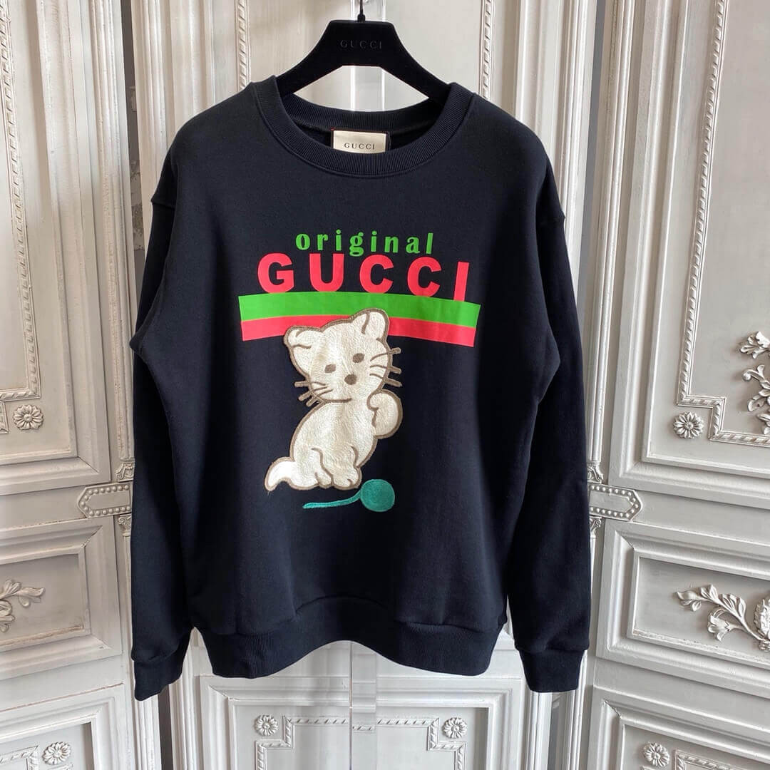 Gucci Embroidered Cat Logo Sweatshirt 617964