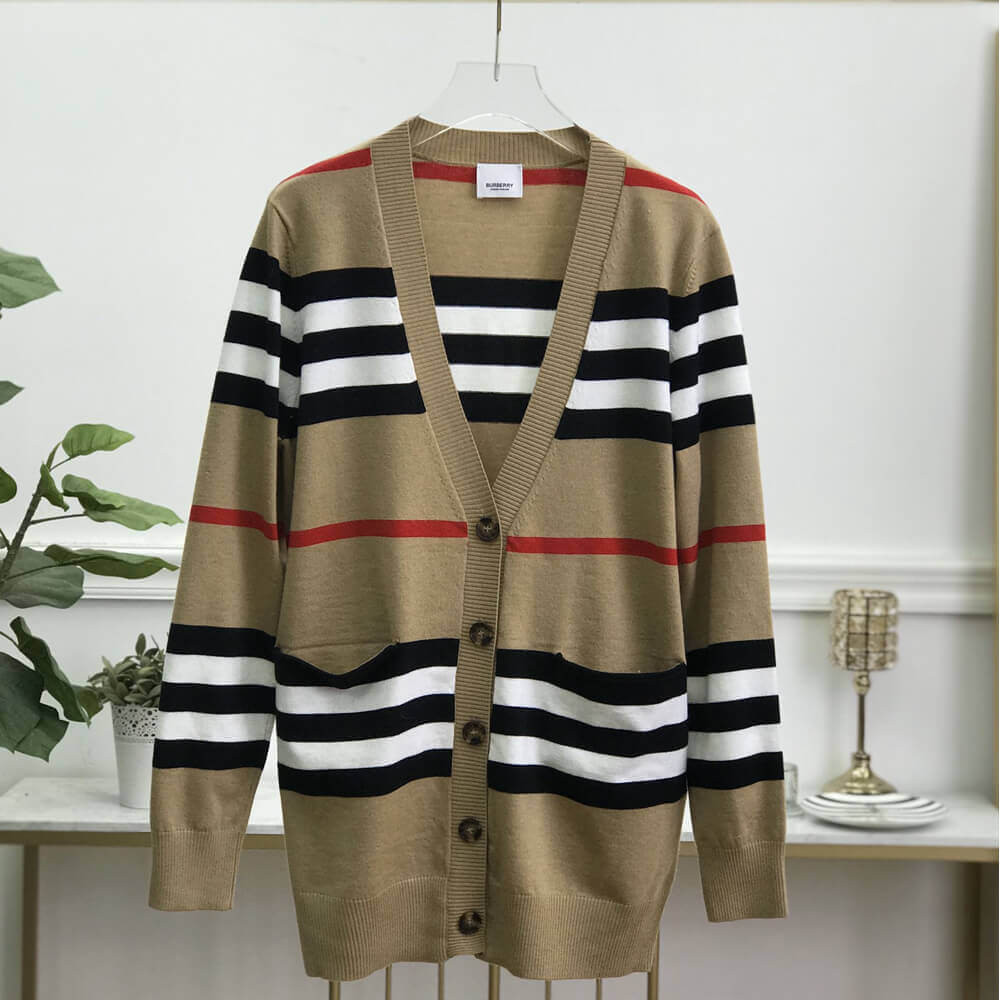 Burberry Icon Stripe Merino Wool Cardigan 80161691