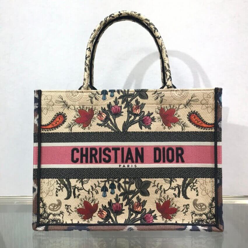 Christian Dior Small Book Tote Broderie Flowers Multicolore M1296