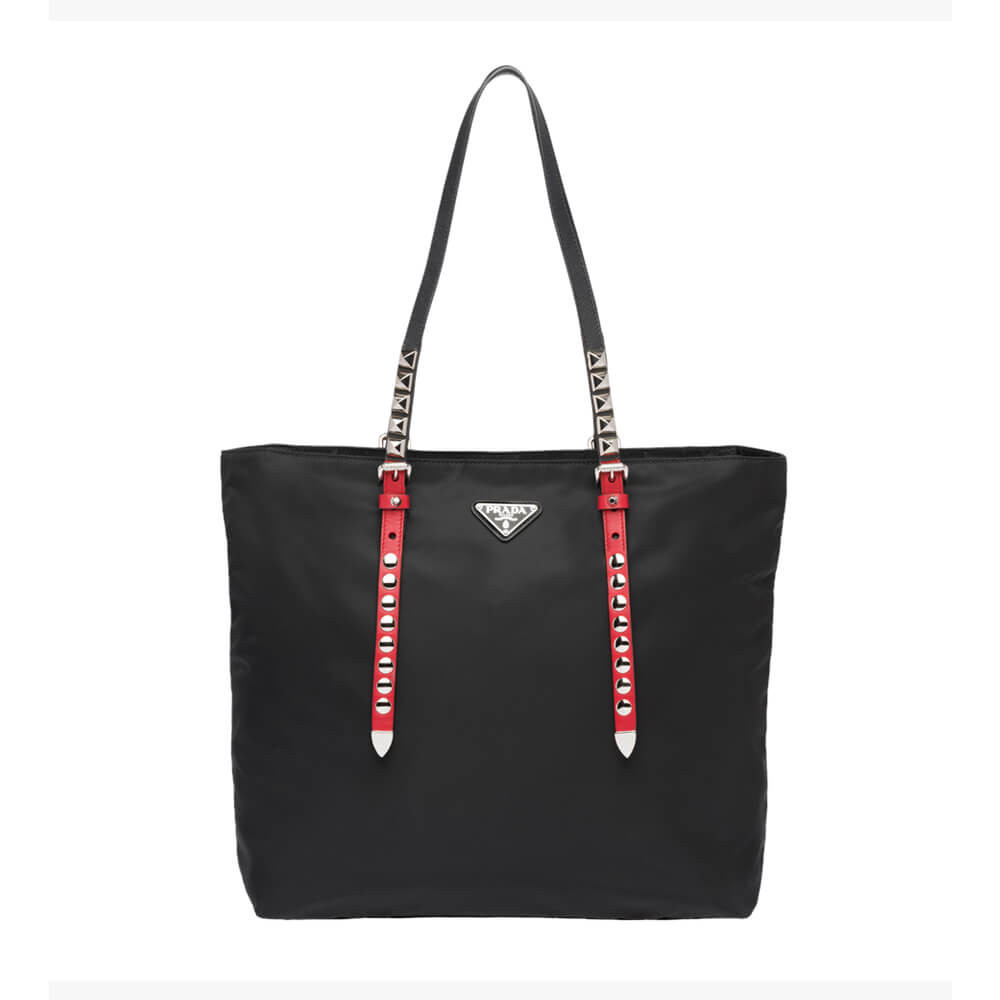 Prada Black Nylon Tote With Leather And Studs 1BG212