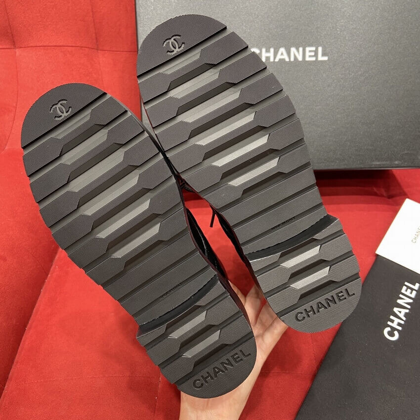 Chanel Black Quilted Gold CC Logo Chain Combat Lace Up Boots G36424